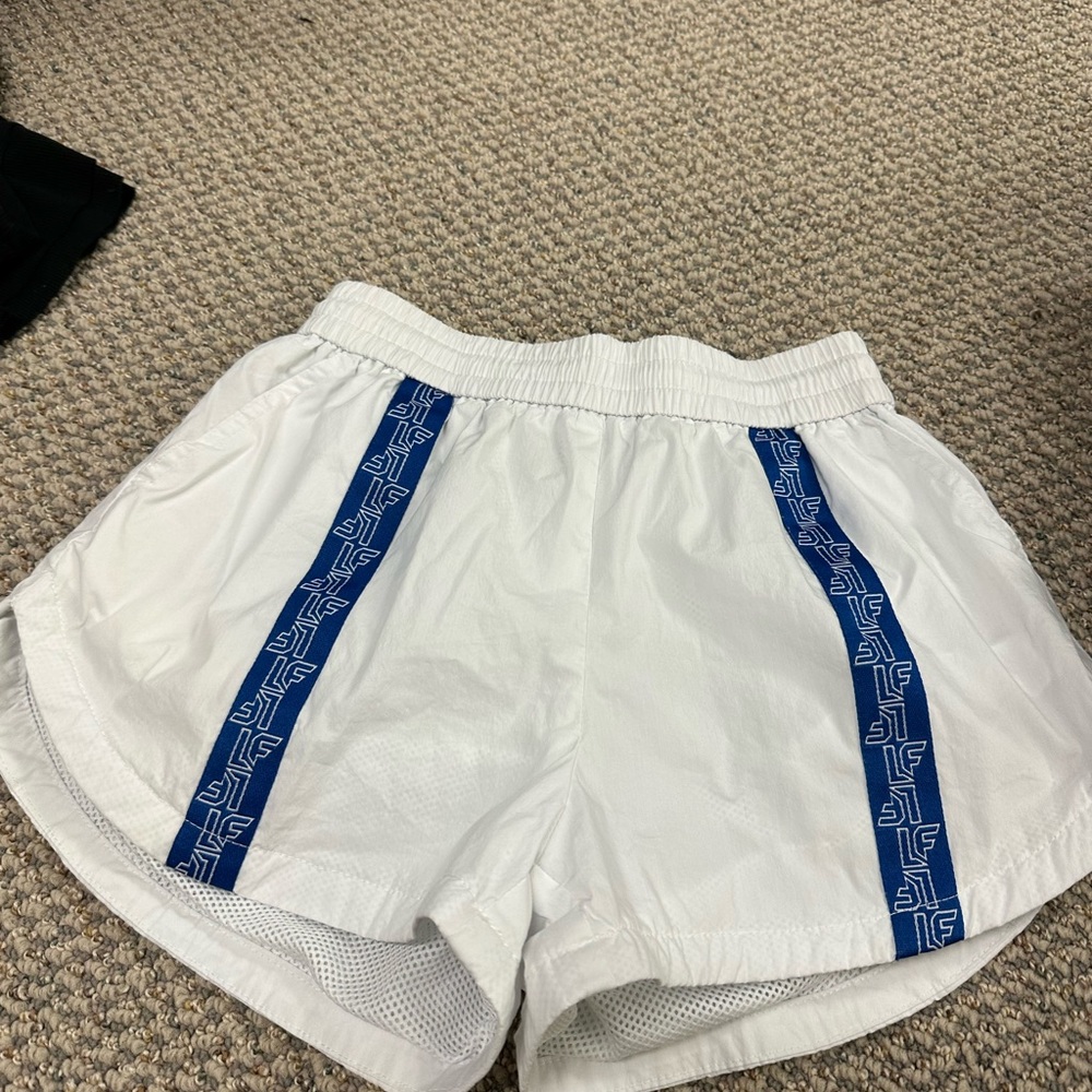LF white shorts with blue striped logo